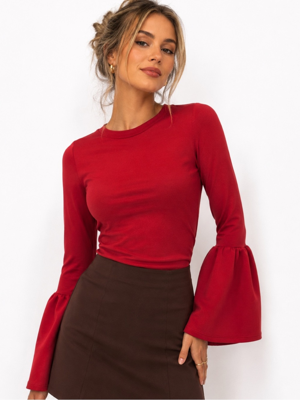 Style Mafia Bell Sleeve Top Red Fitted Small Y2K Night Out Quiet luxury